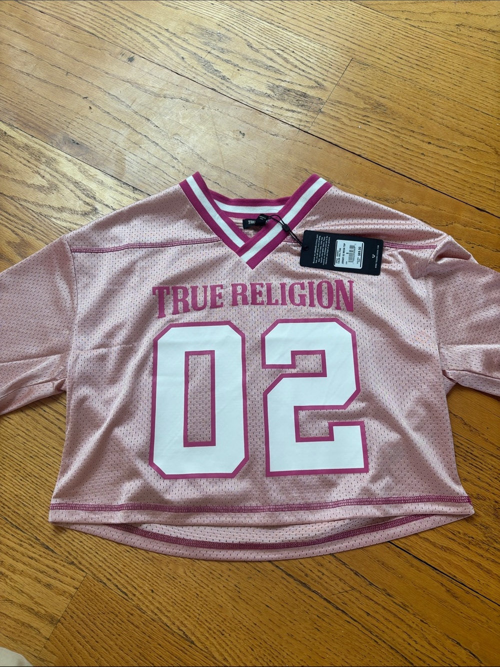 True Religion Pink Mesh '02' Sports Crop Top